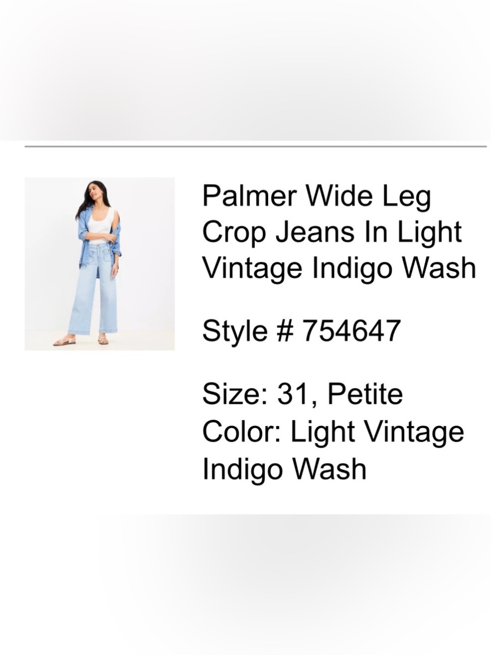 LOFT Palmer Wide Leg Crop Jeans in Light Vintage Indigo Wash